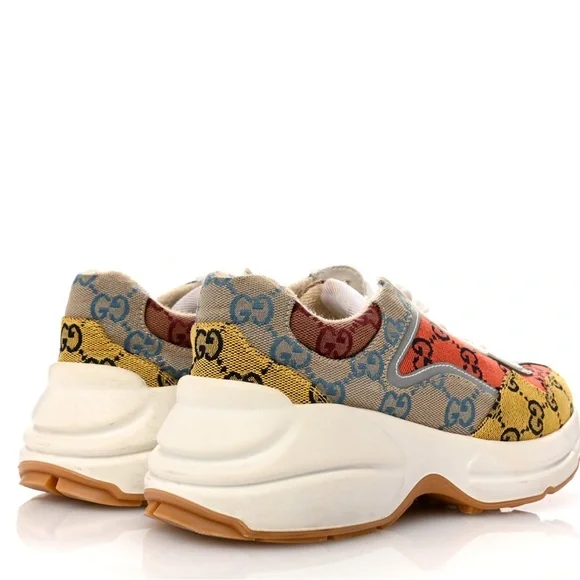 GUCCI Monogram Multicolor Demetra Women’s Rhyton Sneakers Yellow Blue Tobasco - Picture 5 of 10